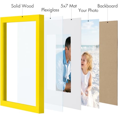 Vittanly Solid Wood 8x10 Picture Frames Set of 4, Yellow | 5x7 Picture Frame with Mat, Gallery Wall Frame Set, 8 x 10 Frame for Wall & Tabletop Display, Family, Pet, Christmas - color: Yellow, size: 8x10