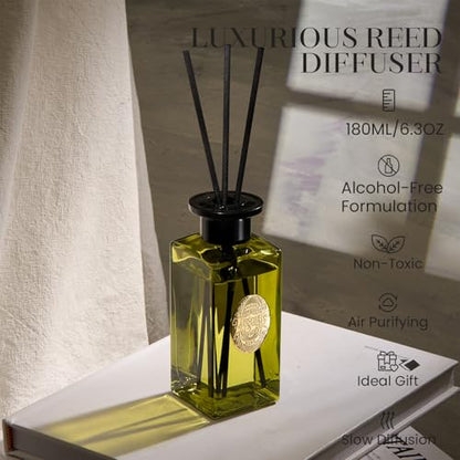 M&SENSE 6.3 oz Large Reed Diffuser Set | Eucalyptus Mint Scent Oil Diffuser with Sticks | Hotel Collection Non-Toxic Essential Oil |for Bedroom Bathroom Living Room - color: Eucalyptus Mint, size: 180ml