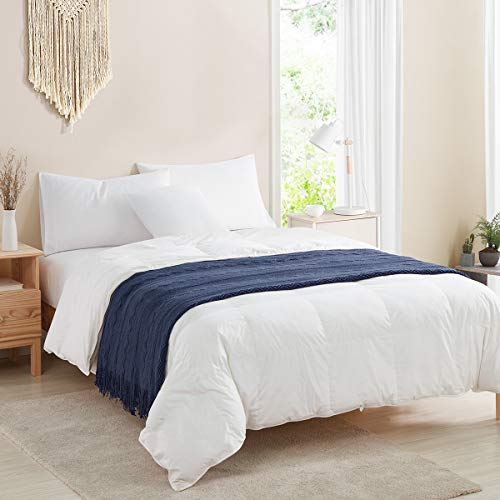 BOURINA Navy Throw Blanket 50x90 Inch Boho Knitted Soft Throw Sofa Blanket | Knitted Throw Blanket 50x90 Inches, Soft Lightweight Boho Weave Throw Decorative Couch Blanket for Living Room Bed Runner - color: Navy, size: 50"x90"