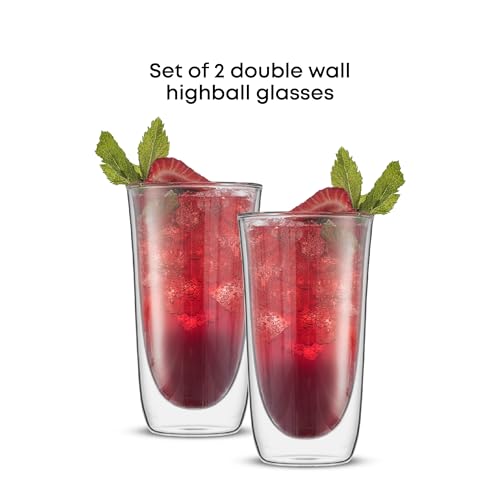 JoyJolt Spike Double Wall Glasses, Cocktail Beer Drinkware Glass Set of 2 - double walled glass 13.5 Ounces