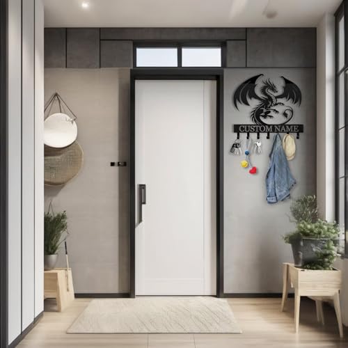 Personalized Metal Key Holder for Wall, Custom Dragon Key Holder Wall Mount | Adhesive Key Rack Hook Organizer, Metal Wall Key Holder, Key Rack Coat Rack for Living Room Bedroom - color: 08 Dragon