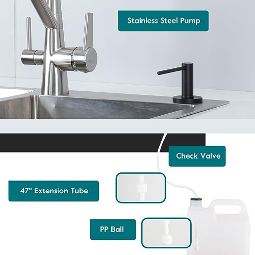 Upgraded Matte Black Soap Dispenser for Kitchen Sink, Stainless Steel Countertop Pump, Built in Sink Soap Dispenser with 47" Extension Tube kit - color: Matte Black