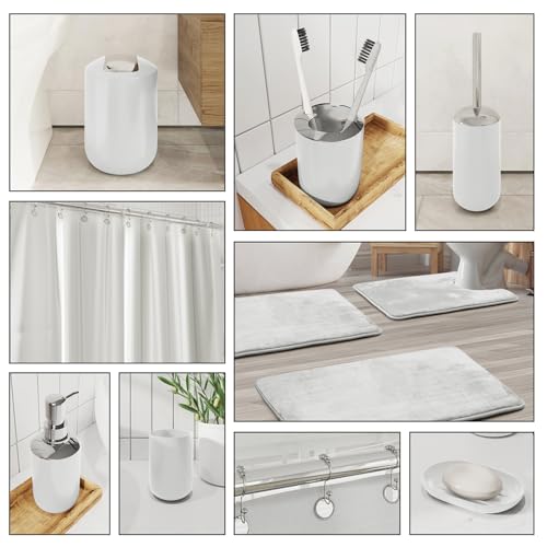 Clara Clark Bathroom Set - White Bathroom Accessories Set, Bathroom Sets with Shower Curtain and Rugs, 23PC Shower Curtain Set with Liner, Soap Dispenser, Soap Dish, Toilet Brush Holder, and Trash Can - color: White, size: Complete Set + Bath Rugs