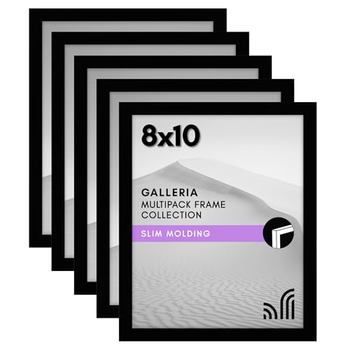 Americanflat 8x10 Picture Frame 5-Pack - Slim Molding - Black | Polished plexiglass front, wall or tabletop display with included easel, sawtooth hangers included, secure turn-tab backing - color: Black, size: 8x10