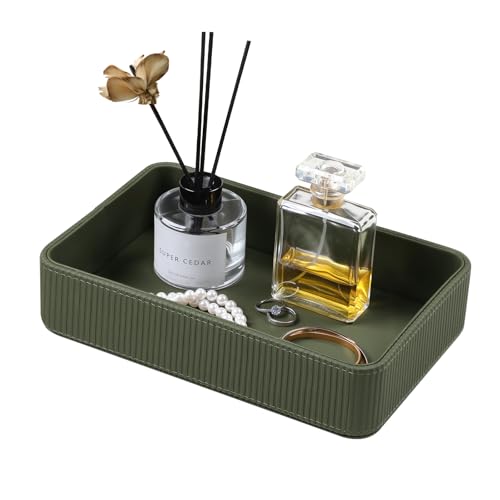 Valet Tray Organizer Bedside Nightstand Organizer Desk CatchallTray | PU Leather, Soft Lining, Larger Size, Decorative Modern Design, Aesthetic Stripes, Waterproof And Stain-Resistant - color: Green