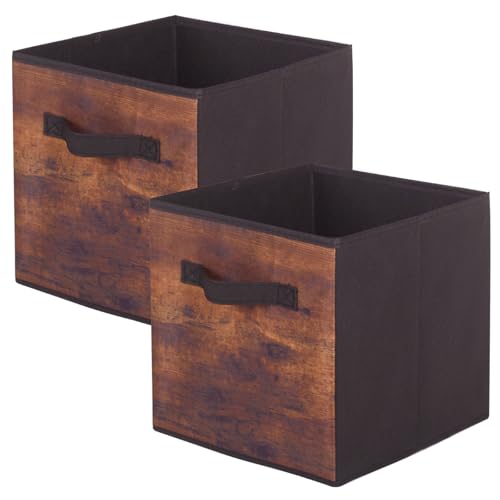 ShellKingdom Storage Bins, Foldable Fabric Storage Cubes And Cloth Storage | Storage Organizer For Closet And Toys, 10.5x10.5x11 INCH, 2 Pack (Retro Wood Pattern) - color: Retro Wood Pattern, size: 2
