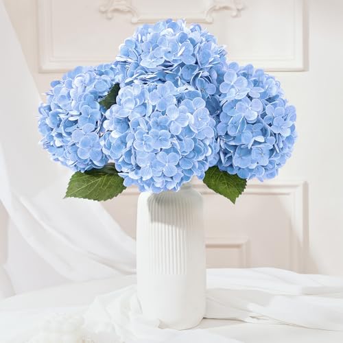 Yastouay 4 Pcs Real Touch Hydrangea Artificial Flowers, Blue | Soft Latex Petals, 19.6in Flexible Stems, Full Lifelike Blooms, Washable, For Home Wedding Decor, Floral Arrangements - color: Blue