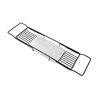 Marhynchus Metal Marble Bathtub Rack, Bathtub Caddy Tray Stainless Steel Shower Caddy Tray with Extending Sides, Bathroom Trays (Black White) - size: Black White