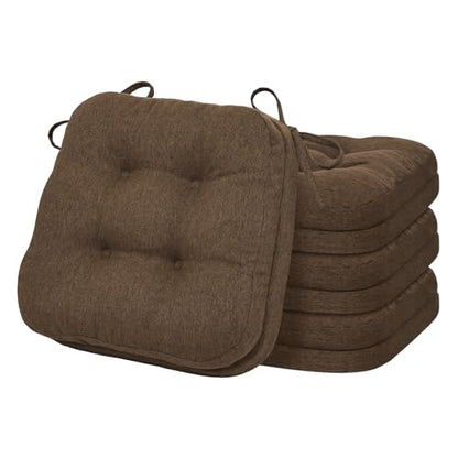 baibu Set of 4 Dining Chair Cushions, Dual-Layer Patent Design Memory Foam Kitchen Chair Cushions, Non-Slip Seat Pads with Ties, 16.5 x 16.5 x 3.5in, 4 Pack, Dark Brown - color: Dark Brown, size: 4 Count (Pack of 1)