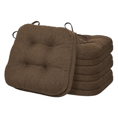 baibu Set of 4 Dining Chair Cushions, Dual-Layer Patent Design Memory Foam Kitchen Chair Cushions, Non-Slip Seat Pads with Ties, 16.5 x 16.5 x 3.5in, 4 Pack, Dark Brown - color: Dark Brown, size: 4 Count (Pack of 1)