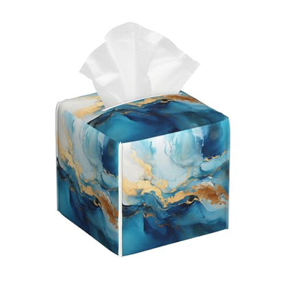 Blue Gold Marble Tissue Box Cover Square,Abstract Liquid Marble Texture Tissue Box Holder Waterproof Leather Facial Paper Organizer Dispenser for Bathroom Home Car Nightstand Vanity Desk - color: Color-6