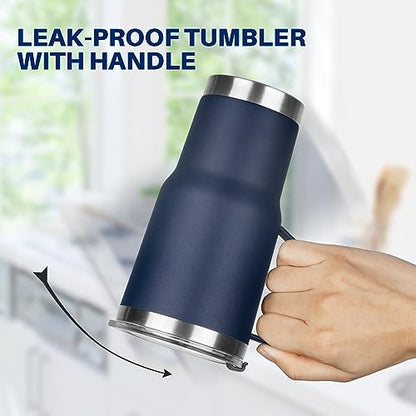 20 oz Tumbler with Handle, Stainless Steel Insulated Tumbler with Lid and Straw, Double Wall Vacuum Coffee Mug Tumbler, Insulated Coffee Thermal Cup for Cold and Hot (Navy Blue) - color: Navy Blue, size: 20 Ounces