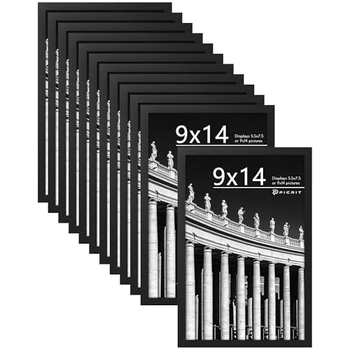 9x14 Picture Frame Set of 12, Modern Gallery Wall Frames, Black | Fits 6x8 With Mat or 9x14 Without Mat, Shatterproof Cover, Horizontal or Vertical Wall Mounting, Tabletop, Photo Collage - color: Black, size: 9x14
