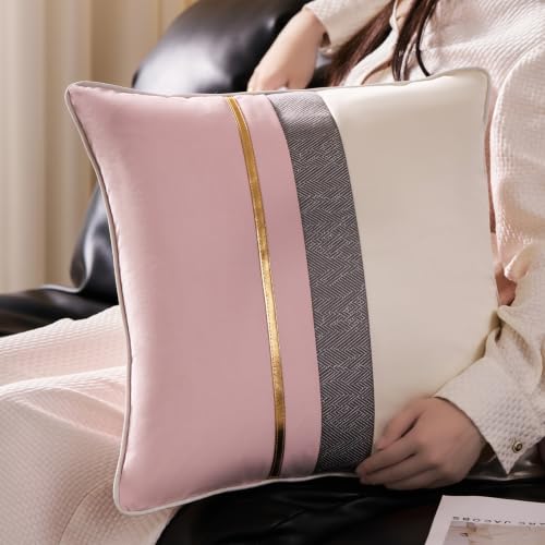 Avigers Decorative Pillow Cover 22 x 22 Inch, Pink White, Rayon Blend | Insert not included; Art Deco patchwork accent for couch, sofa, bed and living room; removable for seasonal updates - color: Pink, White, size: 22" x 22" (Pack of 1)
