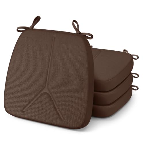 Chair Cushions for Dining Chairs Set of 4, 17" x 16" x 2.5" Thick D-Shaped Seat Cushions with Removable Washable Cover and Ties, Non-Slip Chair Pads for Kitchen, Indoor Dining Room (Brown) - color: Brown