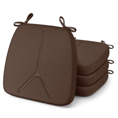 Chair Cushions for Dining Chairs Set of 4, 17" x 16" x 2.5" Thick D-Shaped Seat Cushions with Removable Washable Cover and Ties, Non-Slip Chair Pads for Kitchen, Indoor Dining Room (Brown) - color: Brown