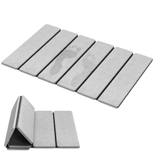 Luxspire Stone Bath Mat, Stone mat Bathroom Foldable 24x16 in, Light Gray | Quick & fast drying diatomaceous earth, Non-slip rubber base, Easy-clean surface for bathroom floor & kitchen counter - color: B-light Gray