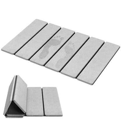 Luxspire Stone Bath Mat, Stone mat Bathroom Foldable 24x16 in, Light Gray | Quick & fast drying diatomaceous earth, Non-slip rubber base, Easy-clean surface for bathroom floor & kitchen counter - color: B-light Gray