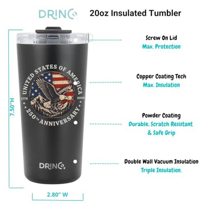 Drinco - 20 oz Stainless Steel Tumbler | Double Walled Vacuum Insulated Mug With Lid, 2 Straws, For Hot & Cold Drinks (20oz US 250 yrs) - color: 20oz US 250 yrs