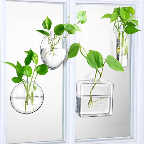 4 Pcs Wall Hanging Planter Wall Window Propagation Station Hanging Planter Glass Terrarium Container Plant Propagation Station Vase for Garden Office Decor(Geometric)