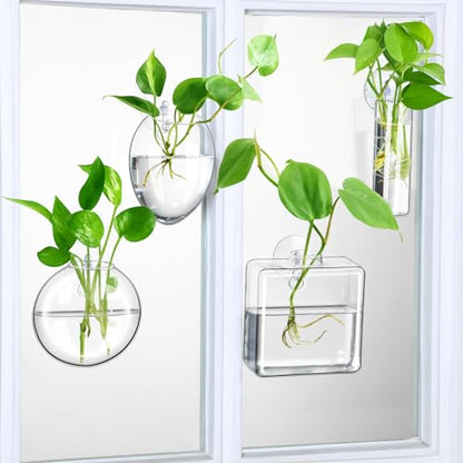 4 Pcs Wall Hanging Planter Wall Window Propagation Station Hanging Planter Glass Terrarium Container Plant Propagation Station Vase for Garden Office Decor(Geometric)