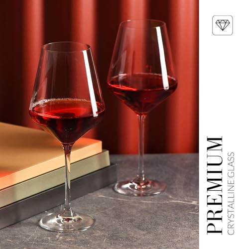 Krosno Red Wine Glasses 4-Piece 16.6 oz Avant-garde Collection, Perfect for Home, Restaurants & Parties, Dishwasher Safe, Thin Rim, Long Stem | Lead-Free Crystal Glass | White rose wine, drinking glass, water, cocktail, aperol, Lead-Free Crystal, Dishwash