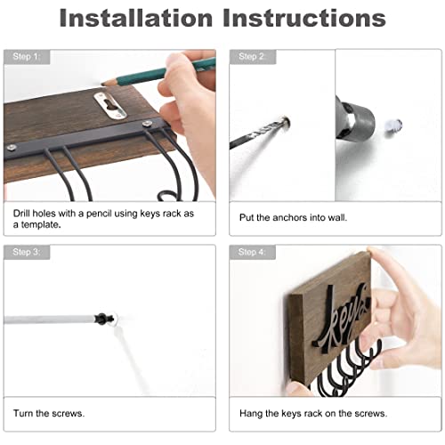 Mkono Key Holder for Wall Decorative with 7 Hooks, Wall Mounted Keys Hanger Organizer Rustic Wood Hanging Key Hooks Home Decor Farmhouse Entryway, Hallway, Office | Decorative Key Hook, Easy Install, Storage Car Key Dog Leashes Sunglasses, Easy-To-Find, E
