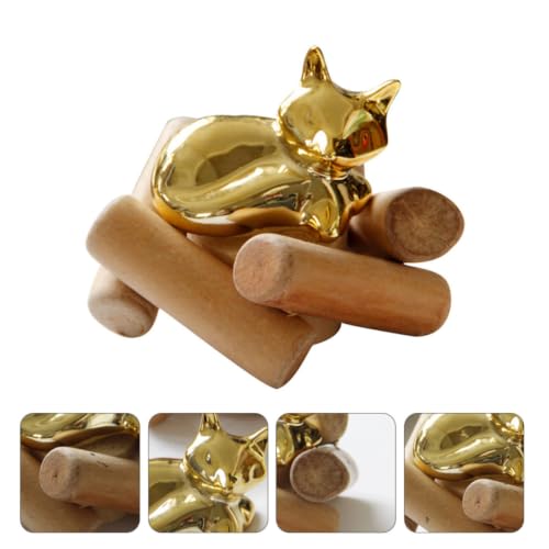 Golden Ceramic and Wood Animal Sculpture Decorative Home Ornament with Handy Design for Long-time Use, for Living Room or Gift