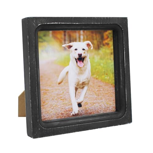 6x6 Picture Frame Made of Solid Wood High Definition Glass Rustic Vintage Designs Small Photo Frame for Tabletop Display and Wall Mounting, Distress Black - color: Distress Black A, size: 6" X 6"