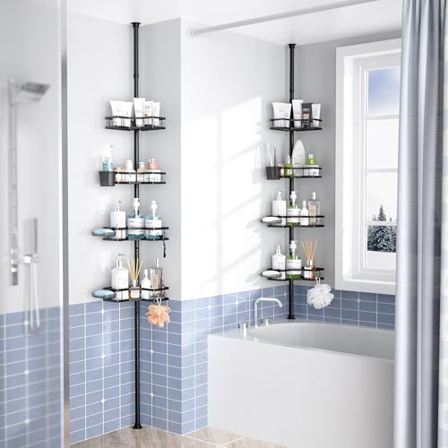 Aitatty Corner Shower Caddy Tension Pole: 4tier adjustable Rustproof Bathroom Organizer Shelves - Bathtub shampoo rack 43.5-120 inch
