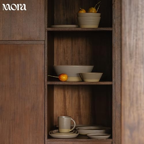 MORA Medium Plates Set of 4, 8.5 inch Ceramic Pottery Salad Plates - Microwave, Oven and Dishwasher Safe - Horizon - color: Horizon