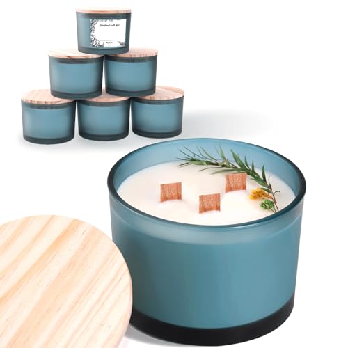 6 Pack Glass Candle Jars with Lids (16oz, Frosted Lake Blue) - Large Candle Jars for 3 Wick Candles Making - Empty Candle Jars Containers - Candle Making Accessories include 16Pcs Candle Labels - color: Frosted Lake Blue