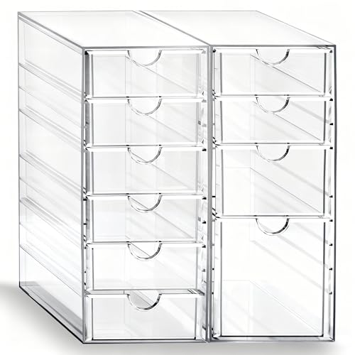 Prsildan Hair Accessories Organizer Acrylic Drawer with 10 Drawers | Clear, Craft Art Supply Storage, For Office Desk Bathroom Vanity Countertop, Set of 2 - size: 10 Drawers
