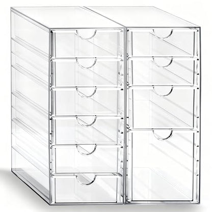 Prsildan Hair Accessories Organizer Acrylic Drawer with 10 Drawers | Clear, Craft Art Supply Storage, For Office Desk Bathroom Vanity Countertop, Set of 2 - size: 10 Drawers