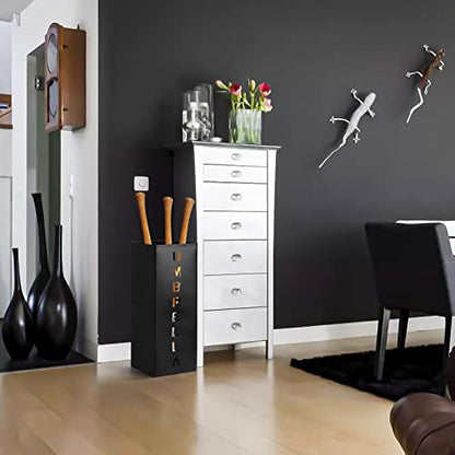 Hiceeden Square Metal Umbrella Holder, Free Standing Umbrella Rack Stand for Indoor Entryway, Umbrella Canes Walking Sticks Storage Bin for Office, Home, Hotel, Shop, 6.3" x 6.3" x 16.5", Black