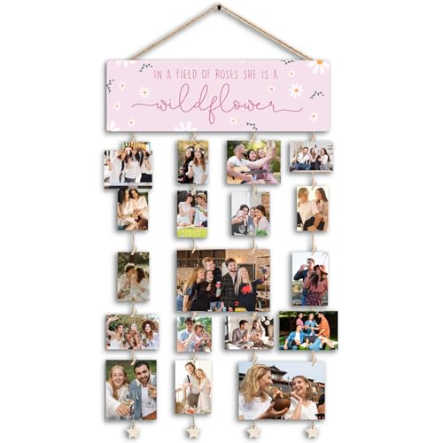 Picture Frames Collage Photo Hanging Display Picture Board Wood Rustic Frames,Wildflower Picture Frame,Gifts for Women In a Field of Roses She Is a Wildflower Wall Decor, Rustic Farmhouse Pink Flower Collage Photo Frame - color: Wildflower