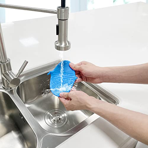 Thickened Mini Silicone Oven Mitts Heat Resistant, Rubber Oven Mitt Gloves, Finger Pinch Grips, Pot Holder, Silicone Potholder for Kitchen Cooking & Baking 1 Pair, Blue - color: Blue