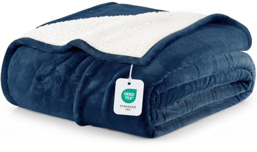 Utopia Bedding Reversible Plush Sherpa Blanket King Size Navy, 90x102 Inch | Soft, Warm, Fleece, Bed, Sofa, Couch, Camping, Travel, Cozy, All Season - color: Navy, size: King (90x102 Inch)