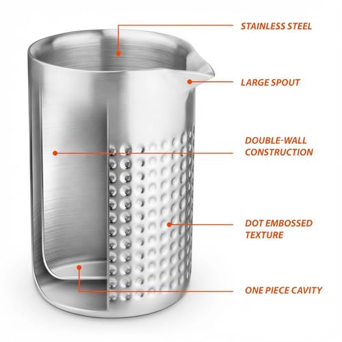 Elsjoy 18 oz Stainless Steel Cocktail Mixing Glass, Double Walled Bartender Mixer Cup Unbreakable Bar Mixing Tin for Stable Stirring