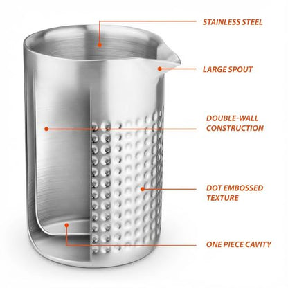 Elsjoy 18 oz Stainless Steel Cocktail Mixing Glass, Double Walled Bartender Mixer Cup Unbreakable Bar Mixing Tin for Stable Stirring