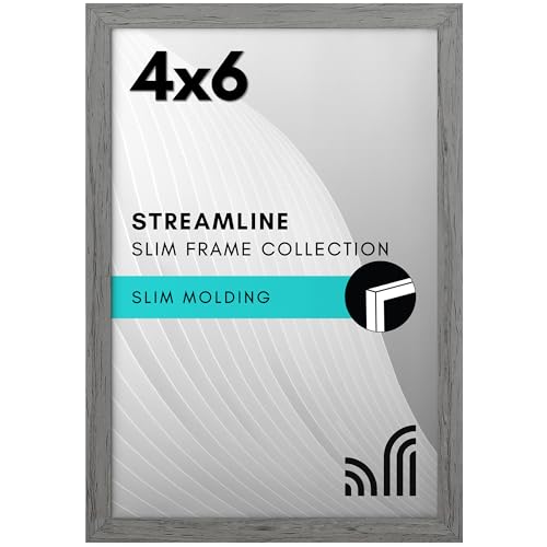 Americanflat 4x6 Picture Frame with Shatter-Resistant Glass - Streamline Collection - Thin Border Photo Frame for Tabletop and Wall Display - Hanging Hardware and Easel Stand Included - Grey | Shatter-resistant glass, wall or tabletop display with include