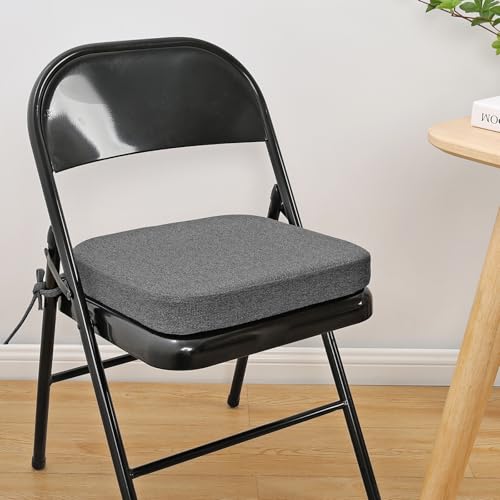 SINOSSO Memory Foam Chair Cushion for Folding Chair 1 Pcs, Thickened 2" Square Kitchen Chair Pad with Ties, Indoor Non-Slip Dining Chair Seat Cushion (1 Piece, Dark Grey) - color: Dark Grey