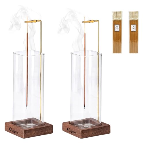 Ceremony Incense Holder,2 Pack Wood Incense Holder for Sticks with Glass Ash Catcher Ceremony Incense Holder - color: 2 Pcs Wooden Square
