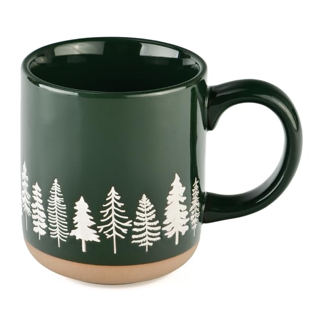 Sweet Water Decor White Pine Trees Coffee Mug, 14oz Stoneware Christmas Mug, Dishwasher & Microwave Safe, Large Holiday Winter Cup for Coffee, Tea & Hot Chocolate, Stocking Stuffer Gifts for Women - style: Pine Trees