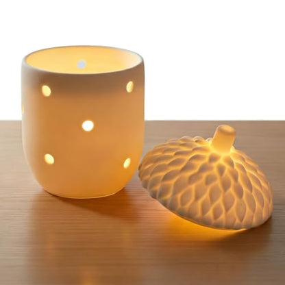 Ceramic Tea Light Holder Pinecone Jar Semi Translucent Unglazed White Gift Jar