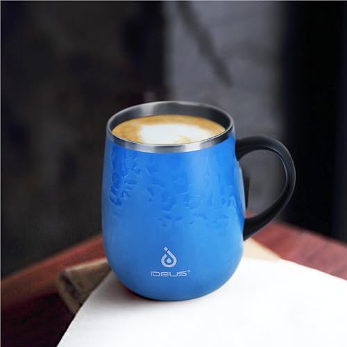 Ideus 16 oz Insulated Coffee Mug with Handle and Lid, Double Wall Stainless Steel Vacuum Thermal Coffee Mug, Travel Coffee Cup Thermal Cup for Home and Office (Leopard Blue, FUJI DAWN) - color: Leopard Blue