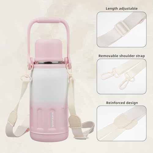 BJPKPK Stainless Steel Insulated Bottle with Handle & Strap, 27oz | Leak-proof vacuum insulation keeps drinks cold/hot for hours. BPA-free, dishwasher safe. Includes handle & strap. Pink Pearl. - color: Pink Pearl, size: 27 Ounces