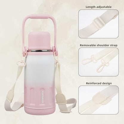 BJPKPK Stainless Steel Insulated Bottle with Handle & Strap, 27oz | Leak-proof vacuum insulation keeps drinks cold/hot for hours. BPA-free, dishwasher safe. Includes handle & strap. Pink Pearl. - color: Pink Pearl, size: 27 Ounces