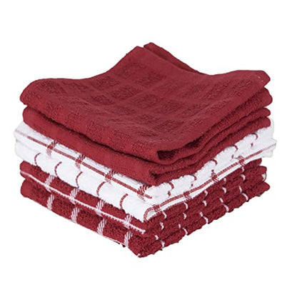 Ritz Premium 3-Pack Kitchen Towel & 6-Pack Dish Cloth Set - Highly Absorbent, Super Soft, Long-Lasting, 100% Cotton Terry Drying Cleaning Cloths, Paprika - color: Paprika Red, size: 9-Pack Bundle