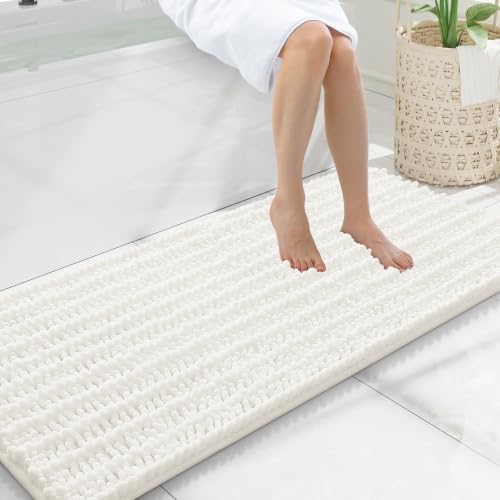 Smiry Bathroom Rugs 47X20, Extra Soft Rubber Backing Chenille Bath Mats | Ivory Machine Washable Non Slip Quick Dry Bath Mats for Bathroom Floor, Tub, Shower, Home Decor Accessories - color: Ivory, size: 47'' X 20''